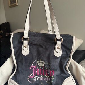 Juicy Couture Black Tote with Pink Logo and Cream Trim
